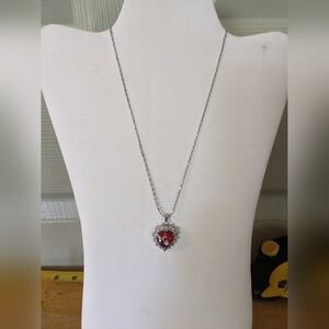 New red heart necklace with rhinestones and flower, T5B4C